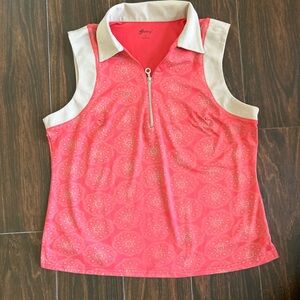 Pink Mandala Swing Sleeveless Activewear Top with Beige Collar size L